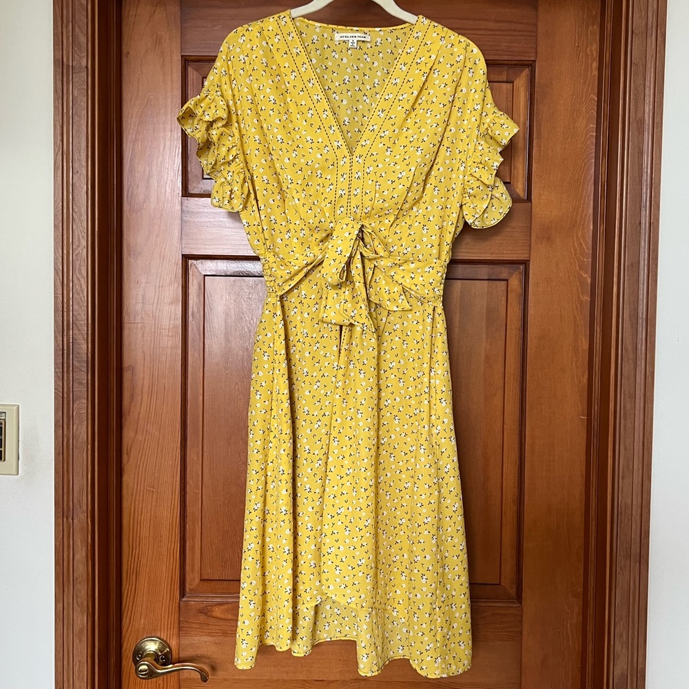 ATELIER MAX Montana Ruffle Detailed dress in Yellow